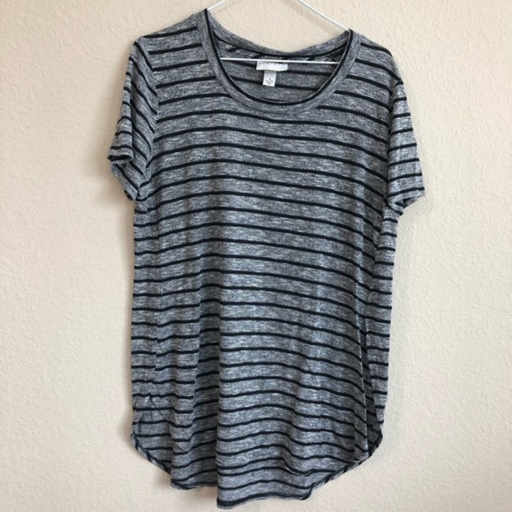 Ava & Viv Shirt Gray Black Striped Short Sleeve
